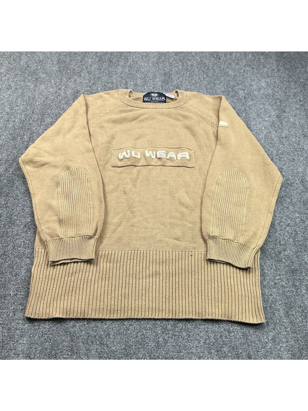 VTG Y2K Wu Wear Outfitters Sweater Mens Xl Beige 100% Cotton Hip Hop Knit Korea